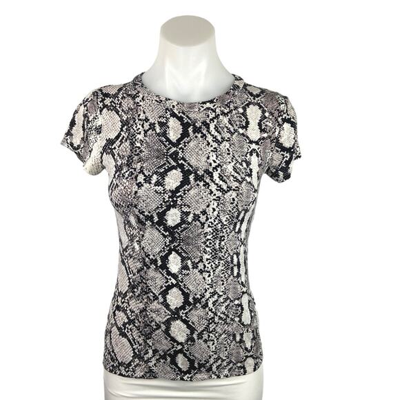Express Gray Snake skin Animal Print Crew Neck Short Sleeve T Shirt Tee Top Sz S - Picture 1 of 5
